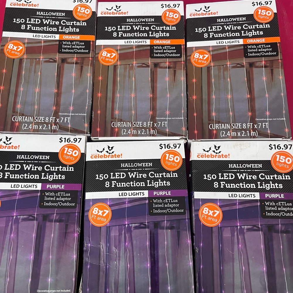 150 Led Wire Curtain Eight Function Lights- available in purple or orange